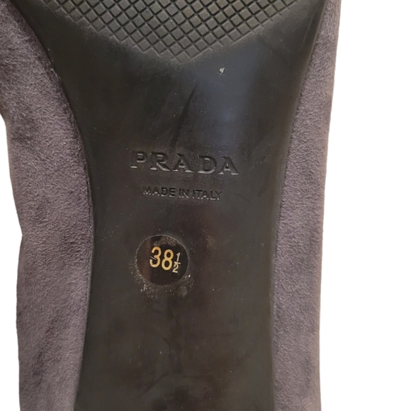 Authentic PRADA Size 38.5 Calzature Donna Grey Suede Kitten Heels - Picture 5 of 9